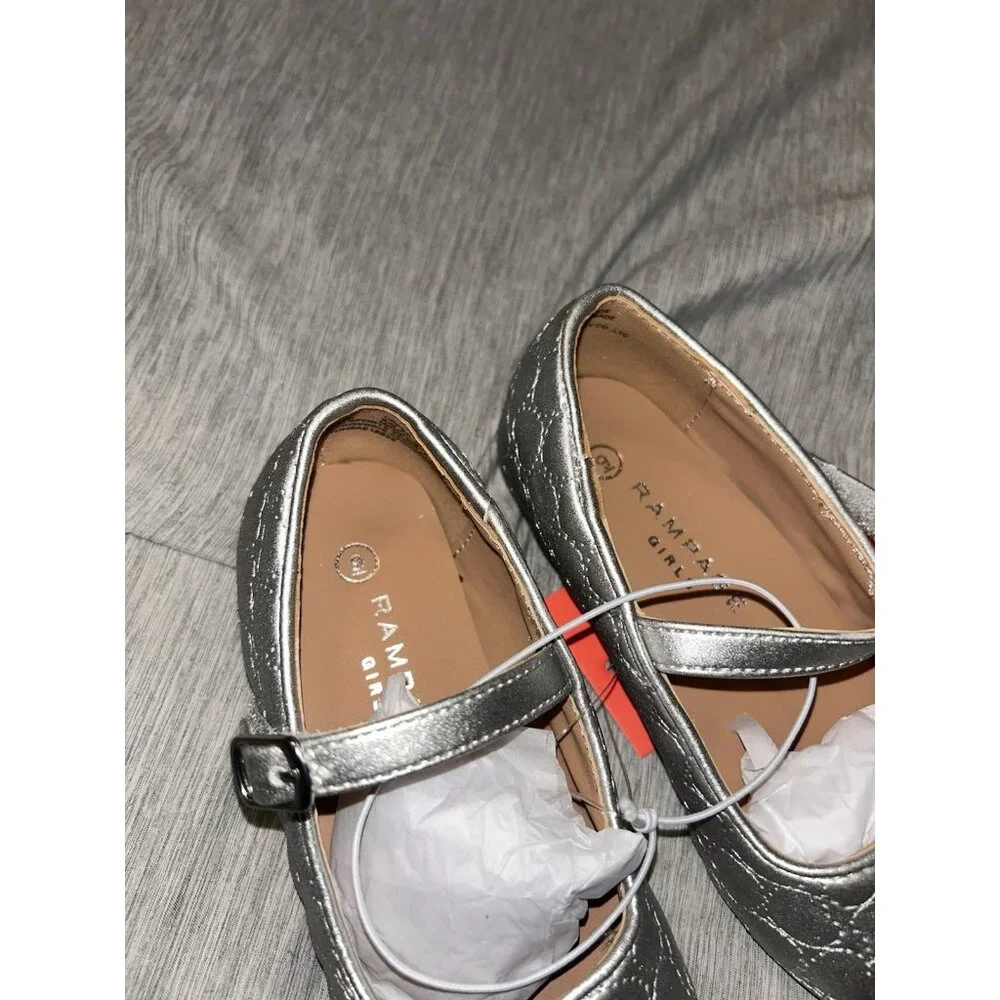 Rampage Girls Sliver Casual Dress Holiday School Ballet Flats Shoes Size 9